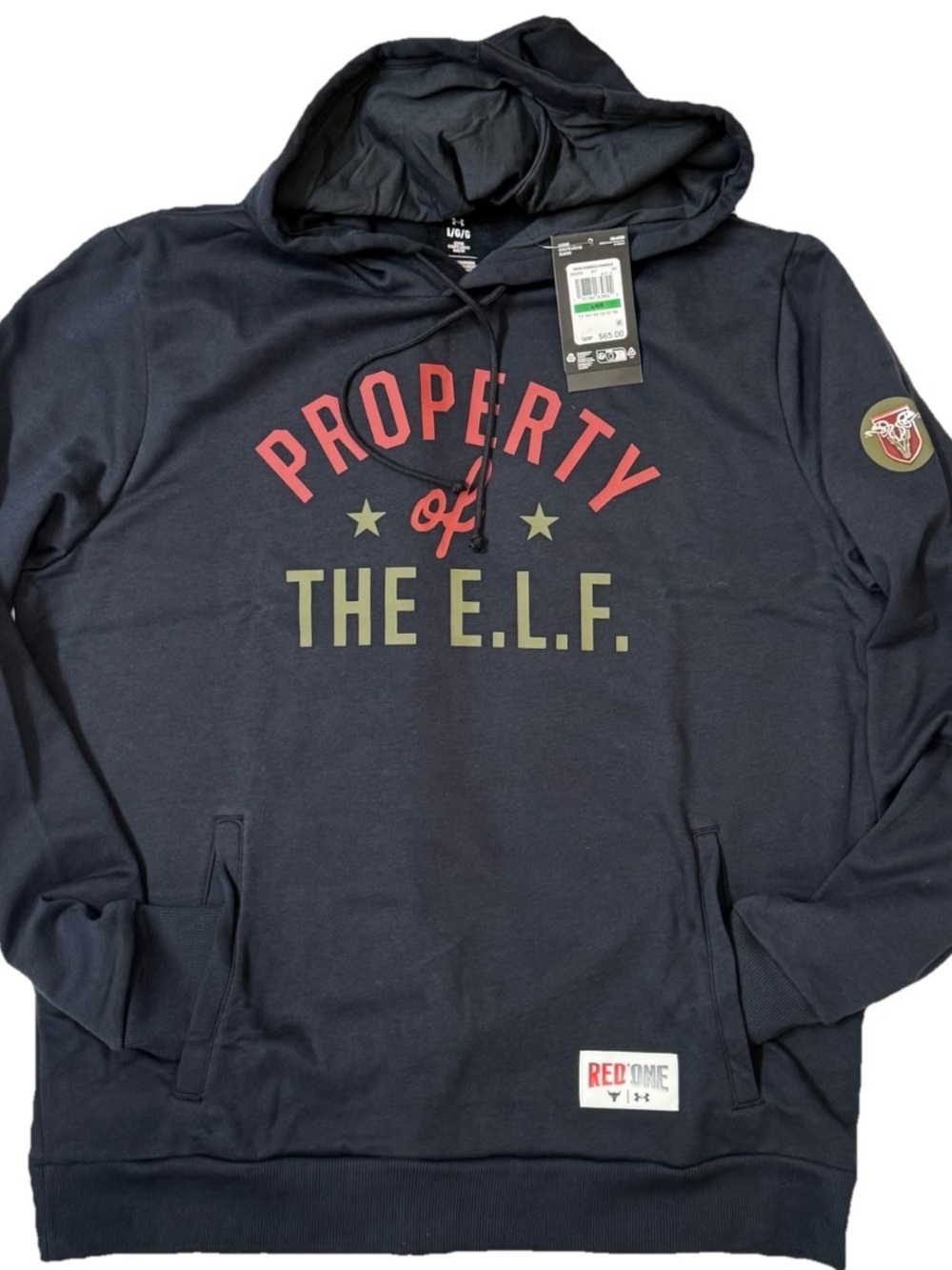 Re/Done Navy Crewneck Sweatshirt with Red and Olive Graphic